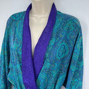 Victoria Secret Vintage Gold Tag Robe Size medium Purple Teal Long paisley print